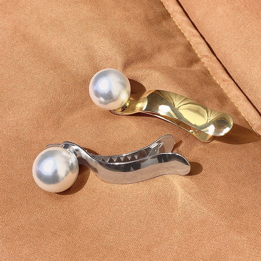 fashion solid color imitation pearl stainless steel hair clip