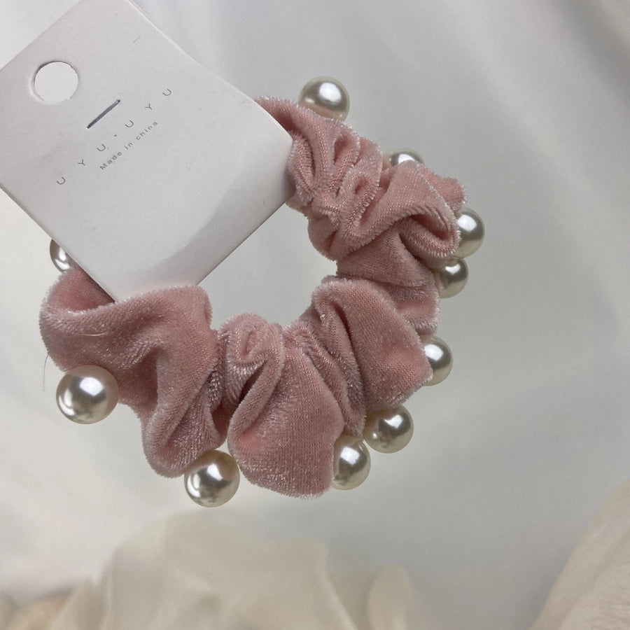 elegant solid color artificial pearl flannel hair tie