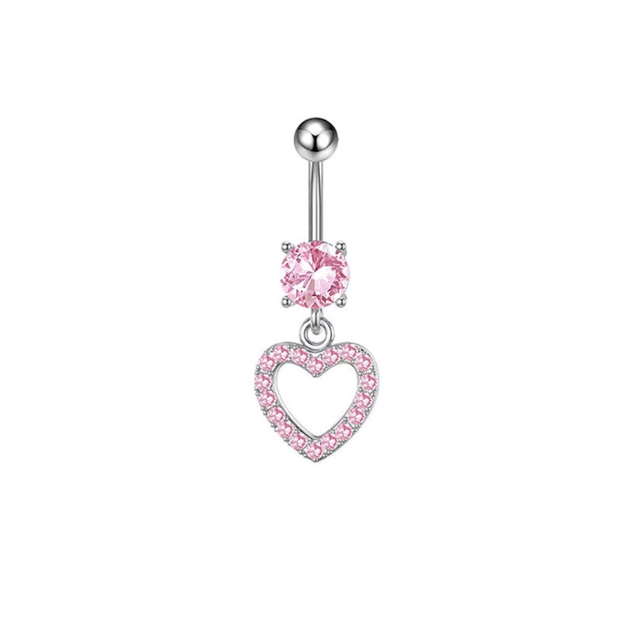 1 Piece 1 Set Belly Rings Hip-Hop Shiny Heart Shape 316L Stainless Steel  Copper Inlay Zircon Belly Rings