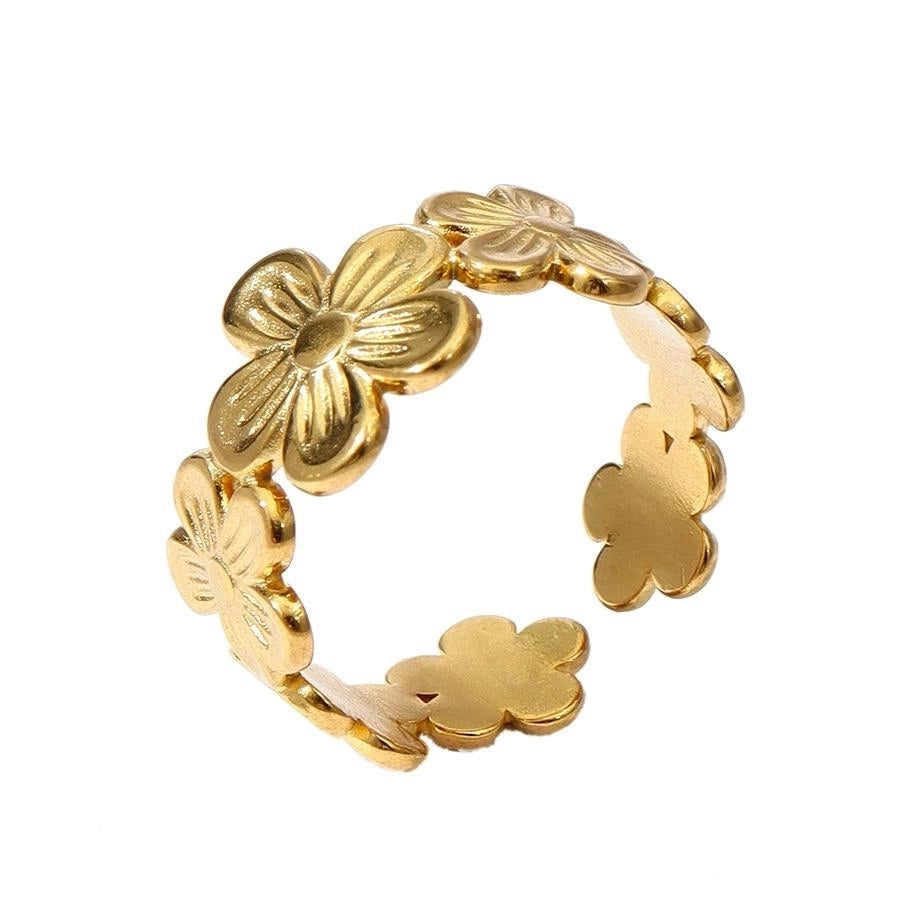 Jewelry Retro Leaf Heart Shape Flower 304 Stainless Steel Plating Open Rings