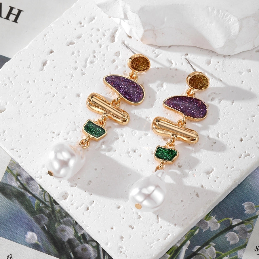 1 Pair Cute Vintage Style Simple Style Round Imitation Pearl Alloy Drop Earrings