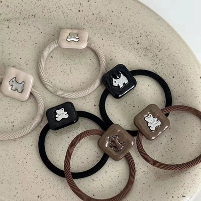 Korean Style New High-Grade Design Bear Puppy Necklace Square Rubber Band Tie Ponytail Hair String Headdress High Elasticity High Quality  Hair Accessories