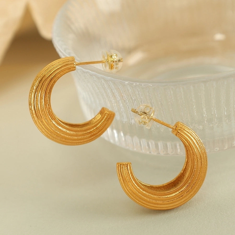 1 Pair IG Style Retro Classic Style C Shape Polishing Plating 304 Stainless Steel 18K Gold Plated Ear Studs