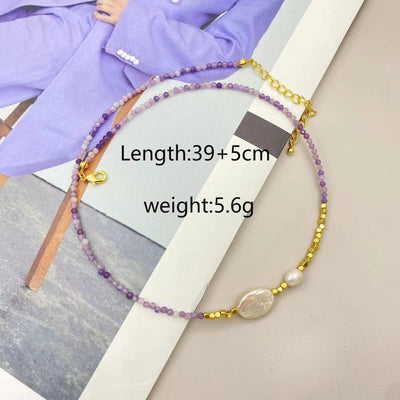 IG Style Geometric natural stone Pearl black gallstone Beaded Chain Necklace In Bulk