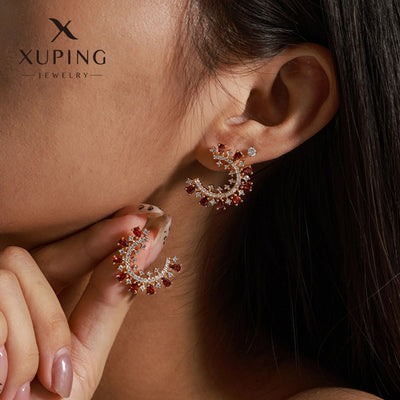 1 Pair Elegant C Shape Plating Copper Artificial Gemstones 18K Gold Plated Ear Studs