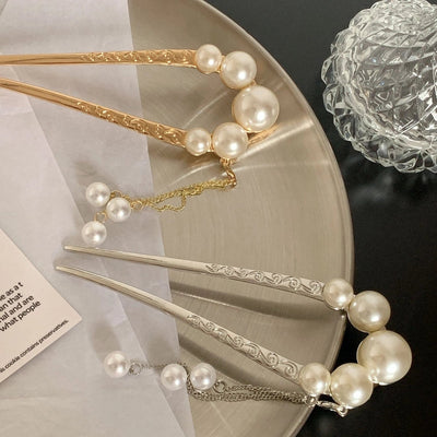 elegant classical geometric imitation pearl alloy plating hairpin