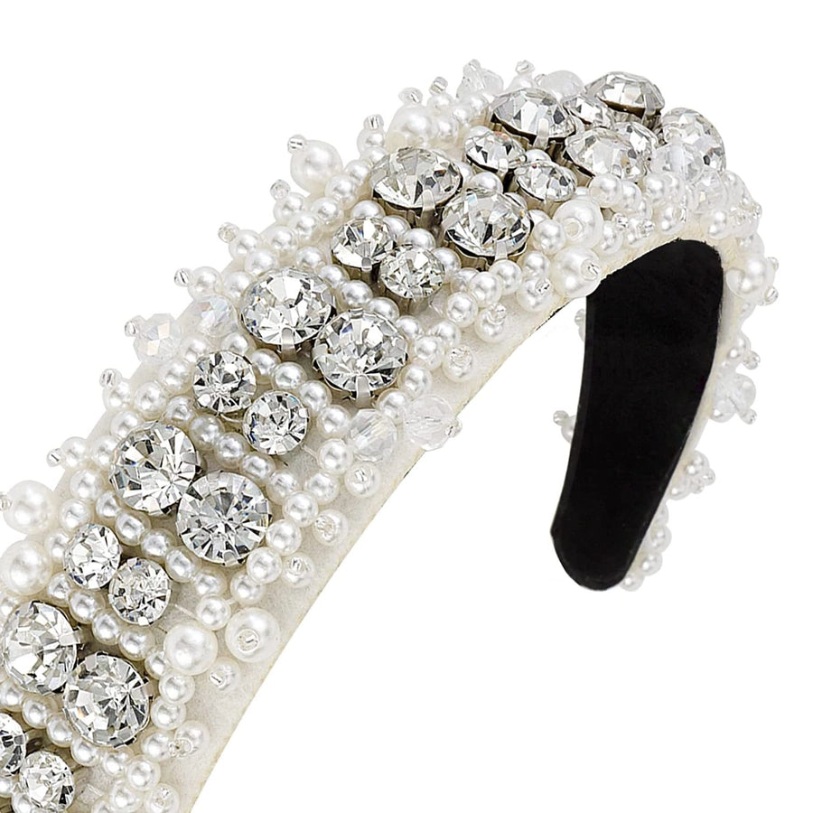 Women's Lady Geometric Artificial Pearl Cloth Rhinestone Hair Band