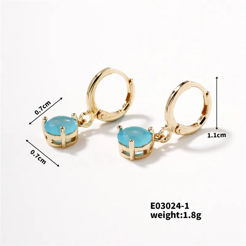 1 Set 1 Pair Elegant Round Inlay Copper Zircon K Gold Plated Drop Earrings