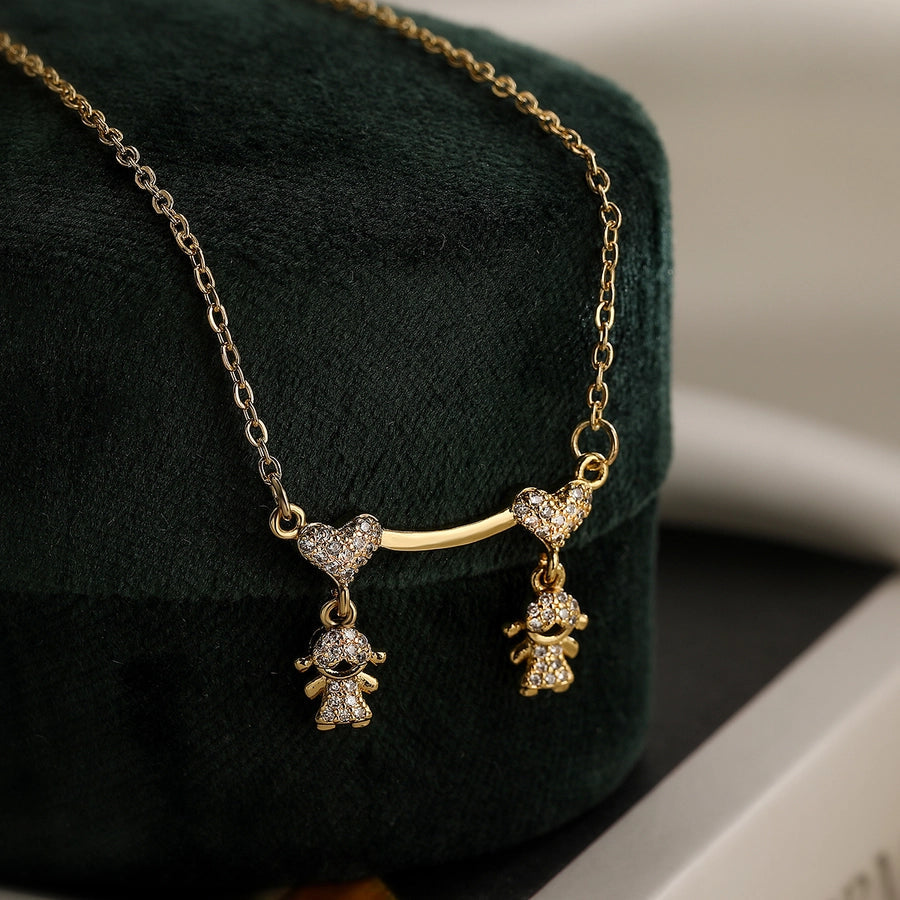 Jewelry Simple Style Human Heart Shape Copper Zircon Pendant Necklace