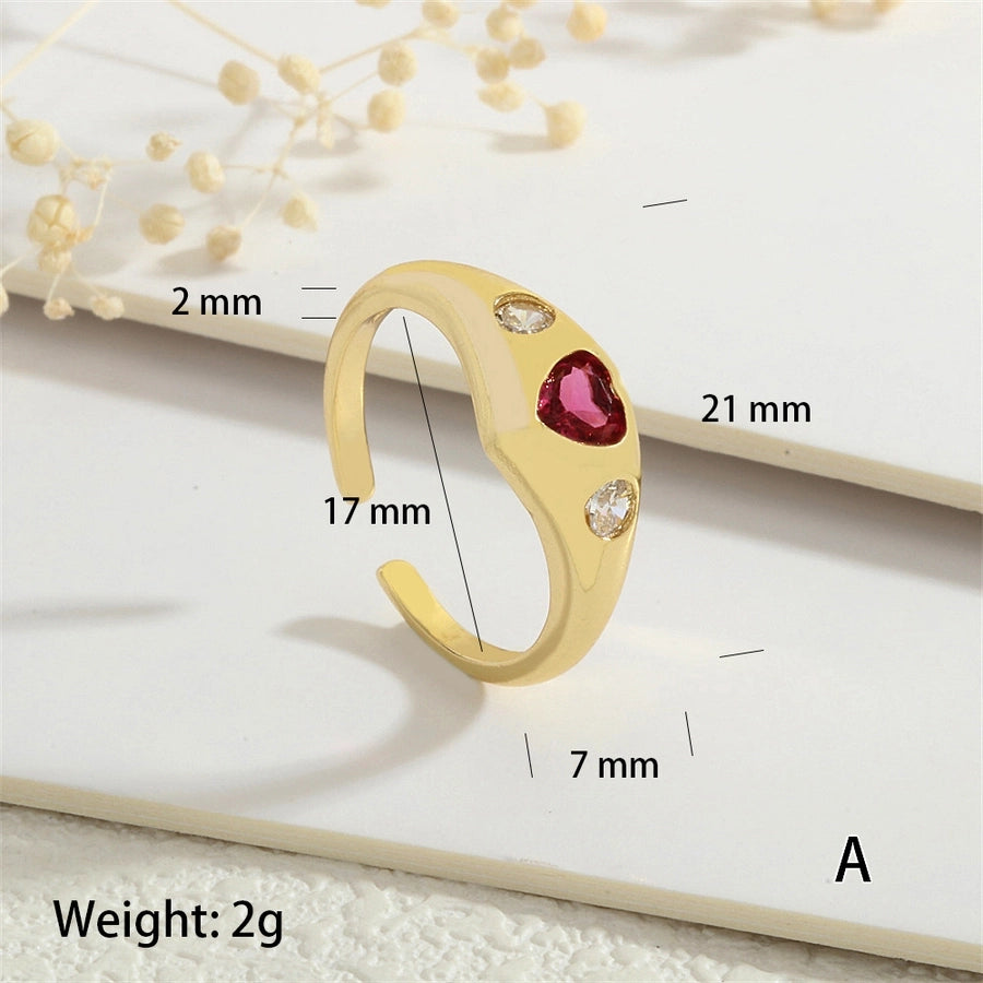 Copper Inlay Heart Shape Zircon Open Rings
