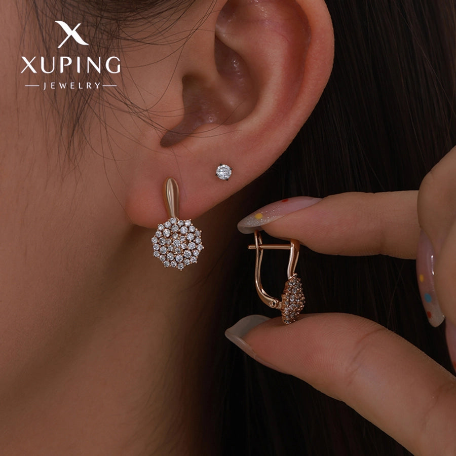 6 Pairs XUPING Simple Style Flower Plating Inlay Copper Artificial Gemstones 18K Gold Plated Earrings