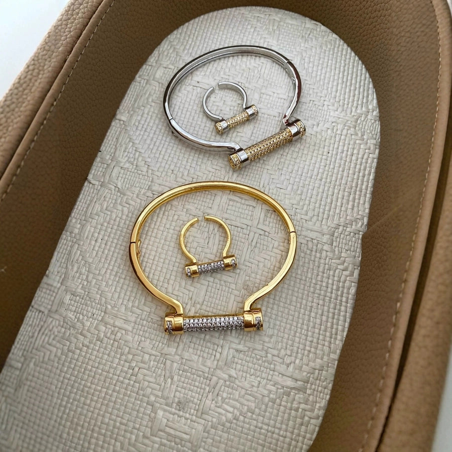 Jewelry Retro Classic Style Geometric Copper Zircon Mixed Metal Rings Bracelets