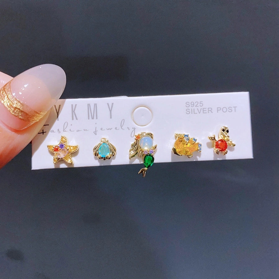 5 Pieces Set Sweet Cartoon Copper Ear Studs