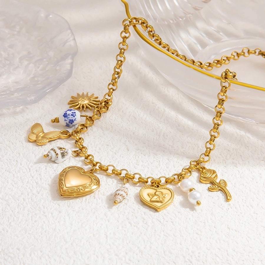 Jewelry Simple Style Classic Style Heart Shape 304 Stainless Steel Plating Pendant Necklace