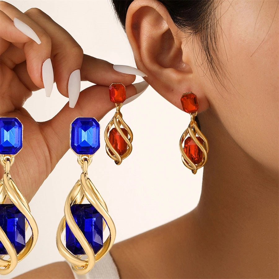 1 Pair Vintage Style Simple Style IG Style Geometric Inlay Copper Copper Alloy Gem Drop Earrings