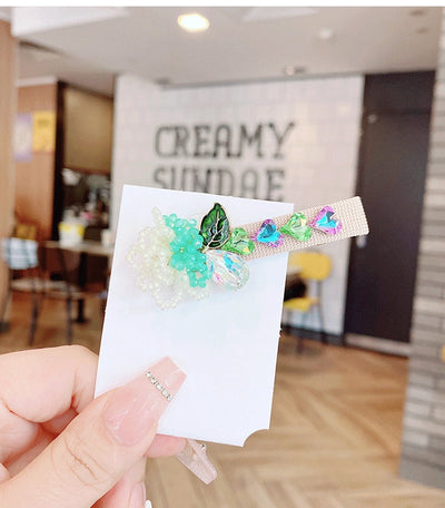 ig style sweet leaves flower artificial crystal alloy beaded inlay rhinestones hair clip