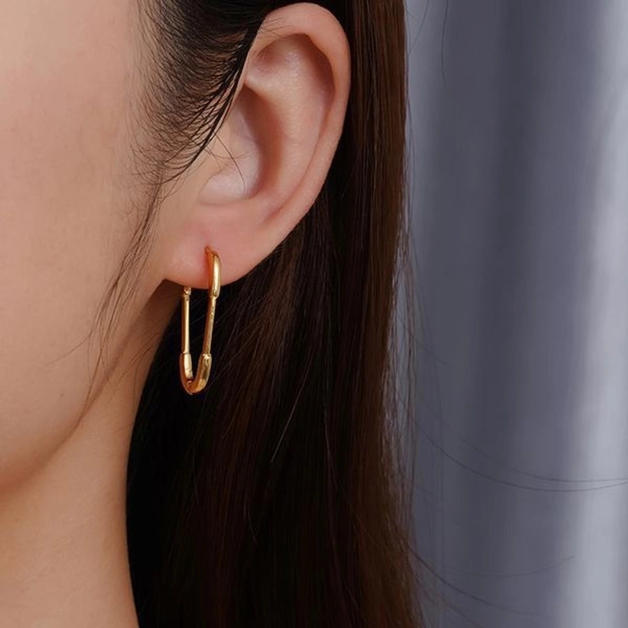 1 Pair Simple Style Paper Clip Solid Color Plating 304 Stainless Steel 18K Gold Plated Earrings
