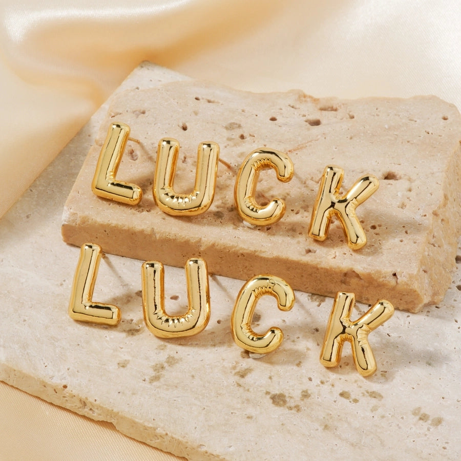 1 Pair Sweet Simple Style Shiny Letter Plating Copper K Gold Plated Ear Studs