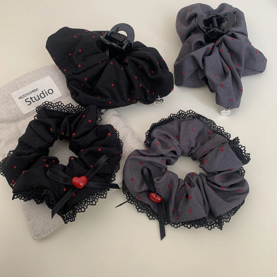 Women's Retro French Style Polka Dots Heart Shape Bow Knot Plastic Cloth Hair Tie Hair Claws