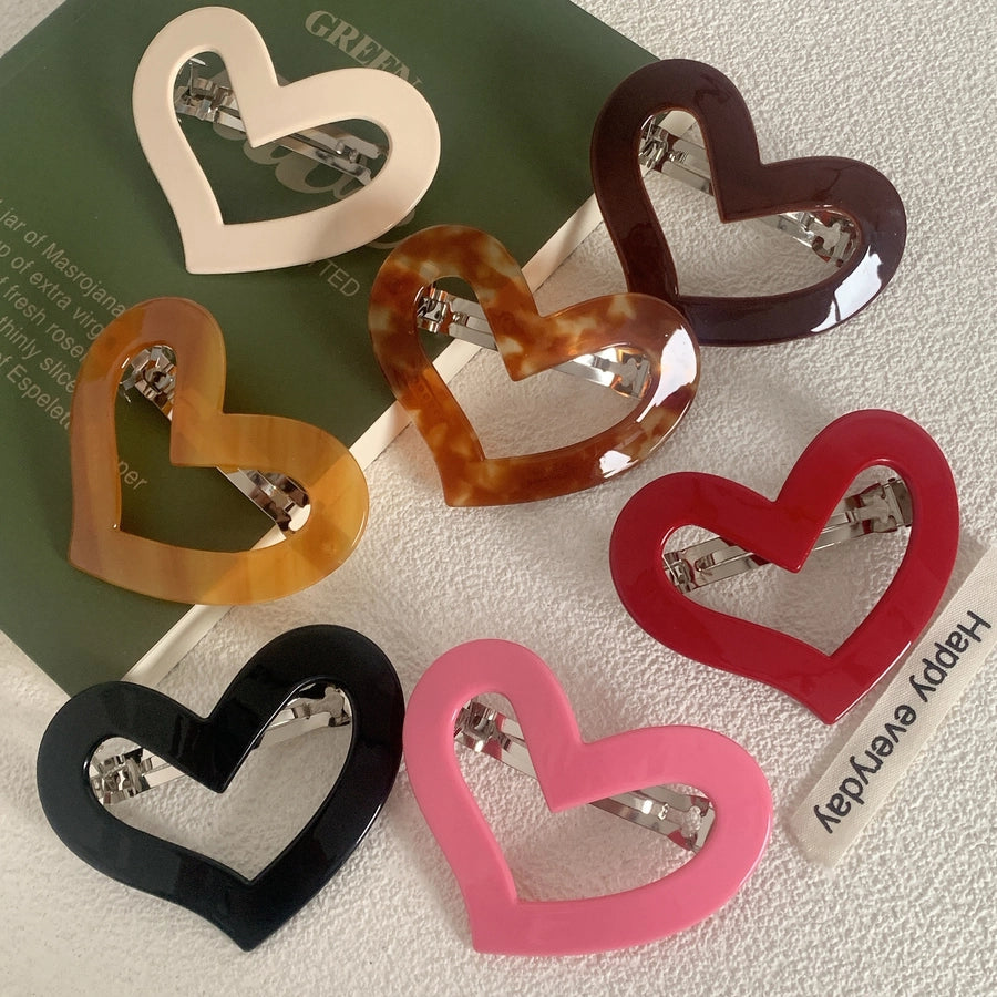 simple style heart shape alloy acetic acid sheets hollow out hair clip
