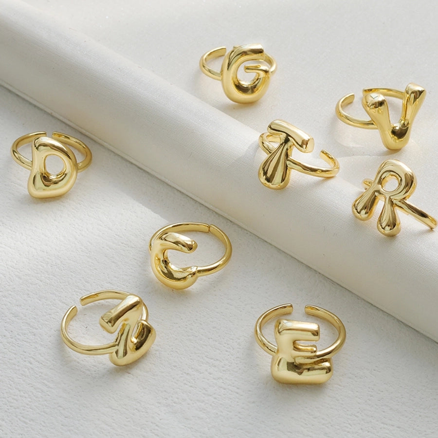 Copper Brass 18K Gold Plated Letter Open Rings