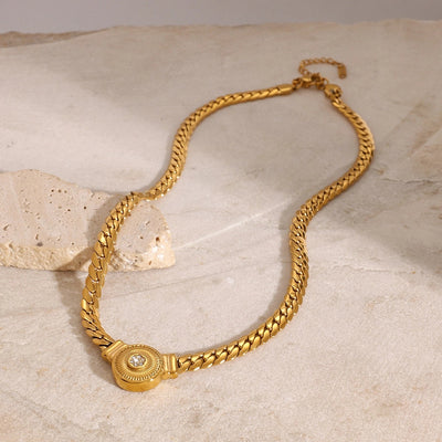 18K Gold Stainless Steel White Diamond Diamond Rib Heart Pendant Chain Necklace