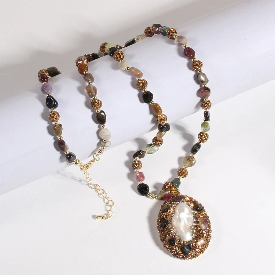 Bohemian Water Droplets natural stone Beaded Chain Pendant Necklace In Bulk
