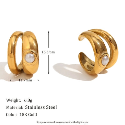 1 Pair Simple Style Geometric Inlay 304 Stainless Steel Pearl 18K Gold Plated Ear Cuffs