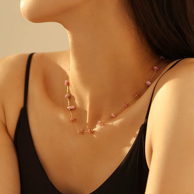 Geometric Natural Stone Necklace Bracelet Affordable Luxury Fashion Sense Stainless Steel Chain  Personalized Jewelry Suit