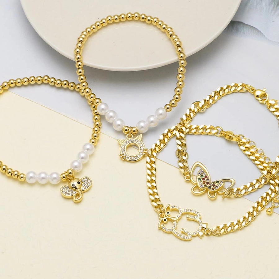 Copper 18K Gold Plated Inlay Owl Butterfly Elephant Zircon Bracelets