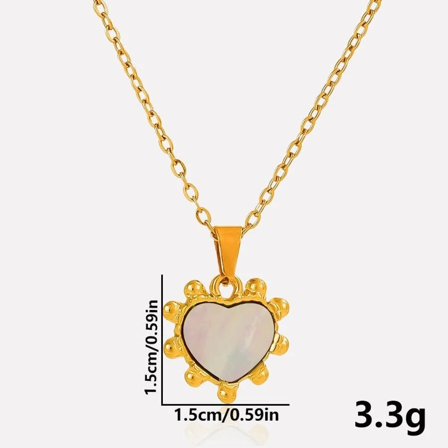 Jewelry Vintage Style Classic Style Heart Shape 304 Stainless Steel Shell Abalone Shell 18K Gold Plated Pendant Necklace