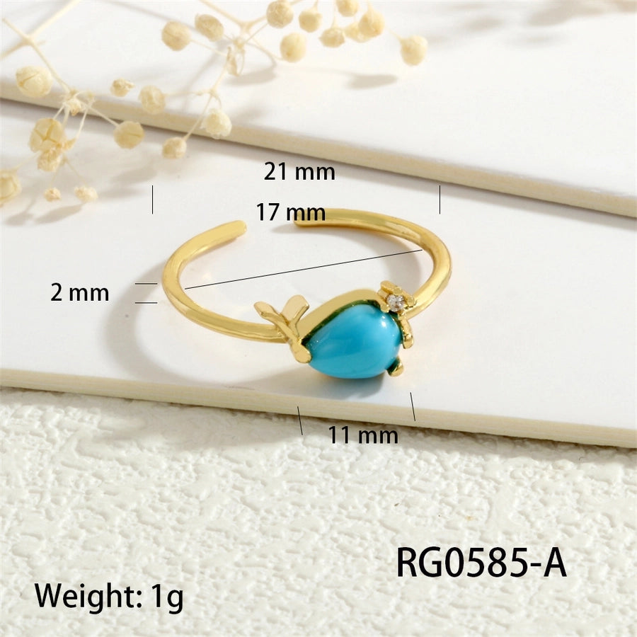 Copper Inlay Hippocampus Crab Fish Zircon Open Rings