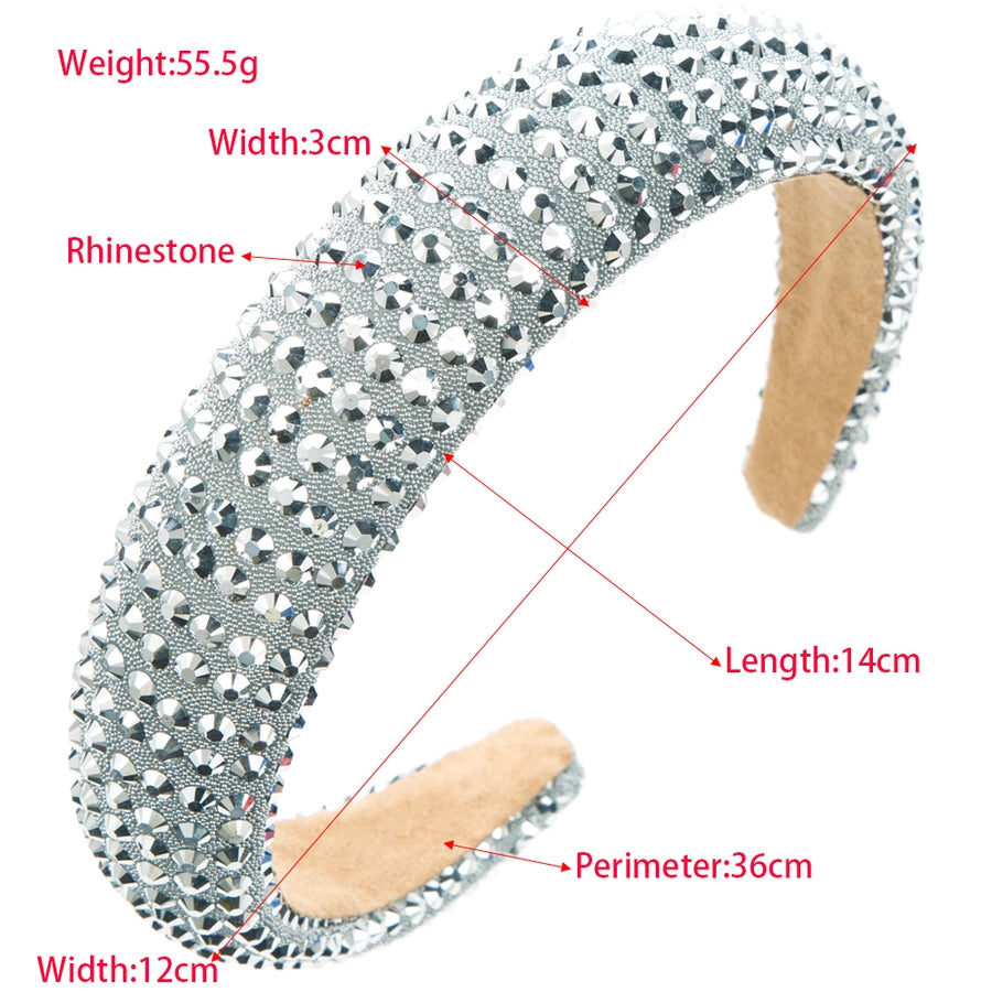 women's shiny solid color cloth sponge inlay rhinestones hair band