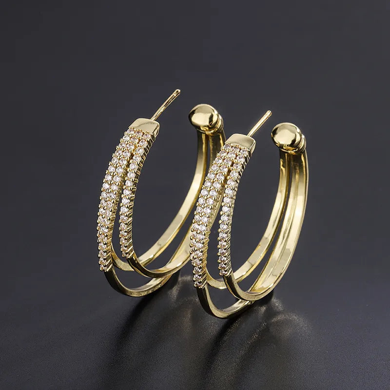 1 Pair Elegant Streetwear Circle Copper Zircon 18K Gold Plated Platinum Plated Ear Studs