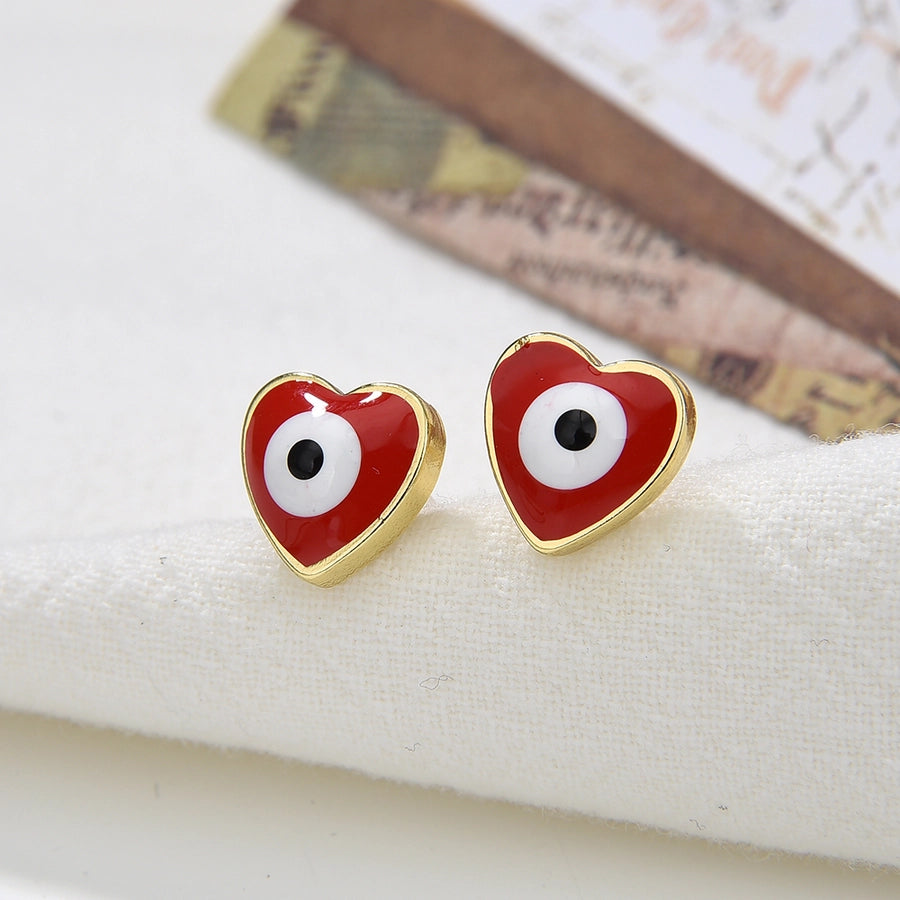 Copper Plating 18K Color-Retaining Dripping Glossy Heart Shape Eye Ear Studs Earrings