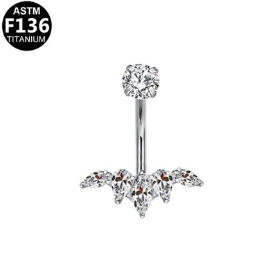 1 Piece Belly Rings Glam Shiny Butterfly Pure Titanium Aluminium Alloy Zircon 14K Gold Plated White Gold Plated