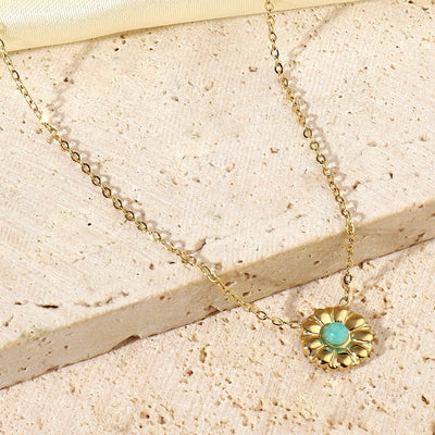 Jewelry Retro French Style Daisy Titanium Steel Natural Stone 14K Gold Plated Plating Inlay Pendant Necklace