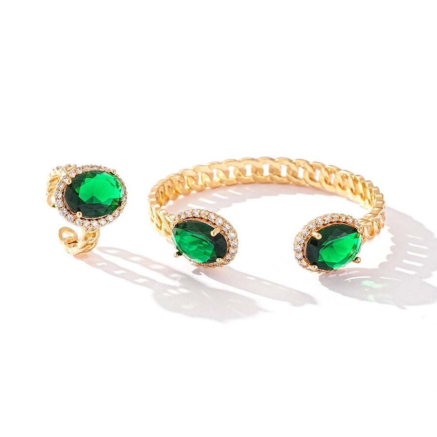 Jewelry Retro Oval Copper Zircon Rings Bracelets Jewelry Set