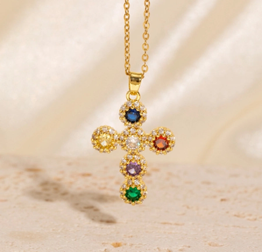 Copper Plating Cross Zircon Pendant Necklace