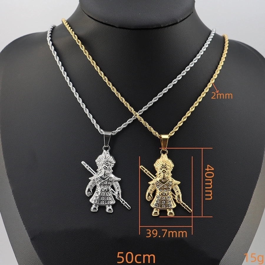 Jewelry Vintage Style Human 304 Stainless Steel Zircon Gold Plated Plating Inlay Pendant Necklace