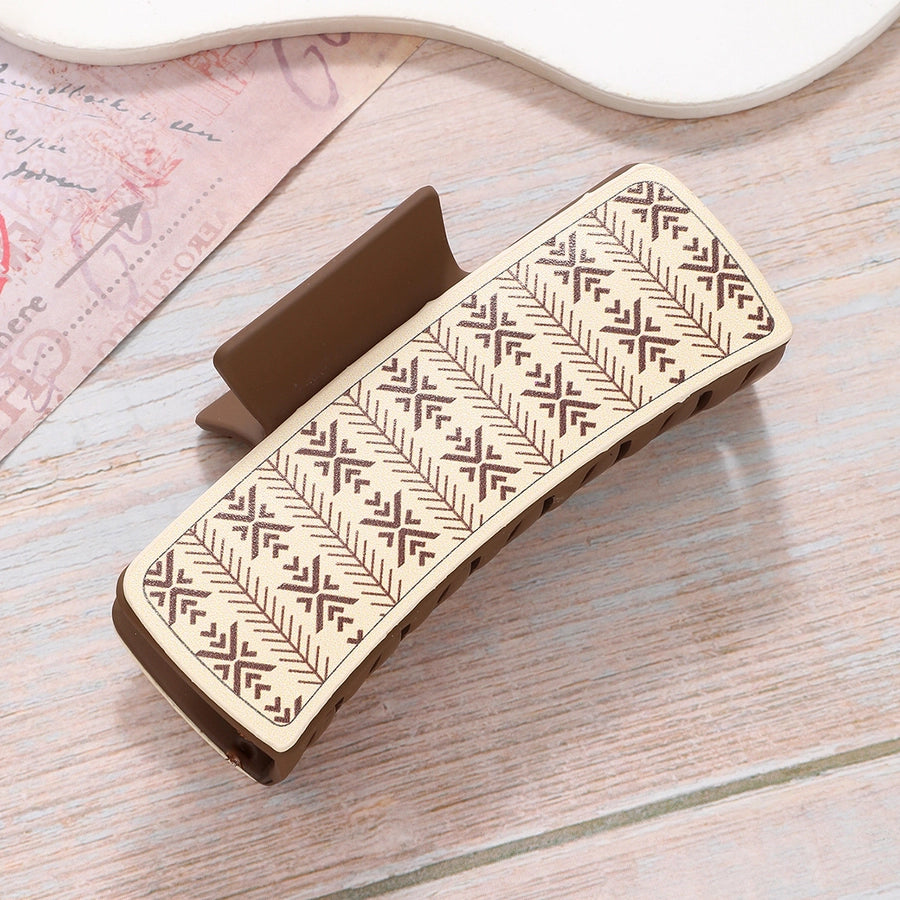 retro color block plastic resin printing hair claws