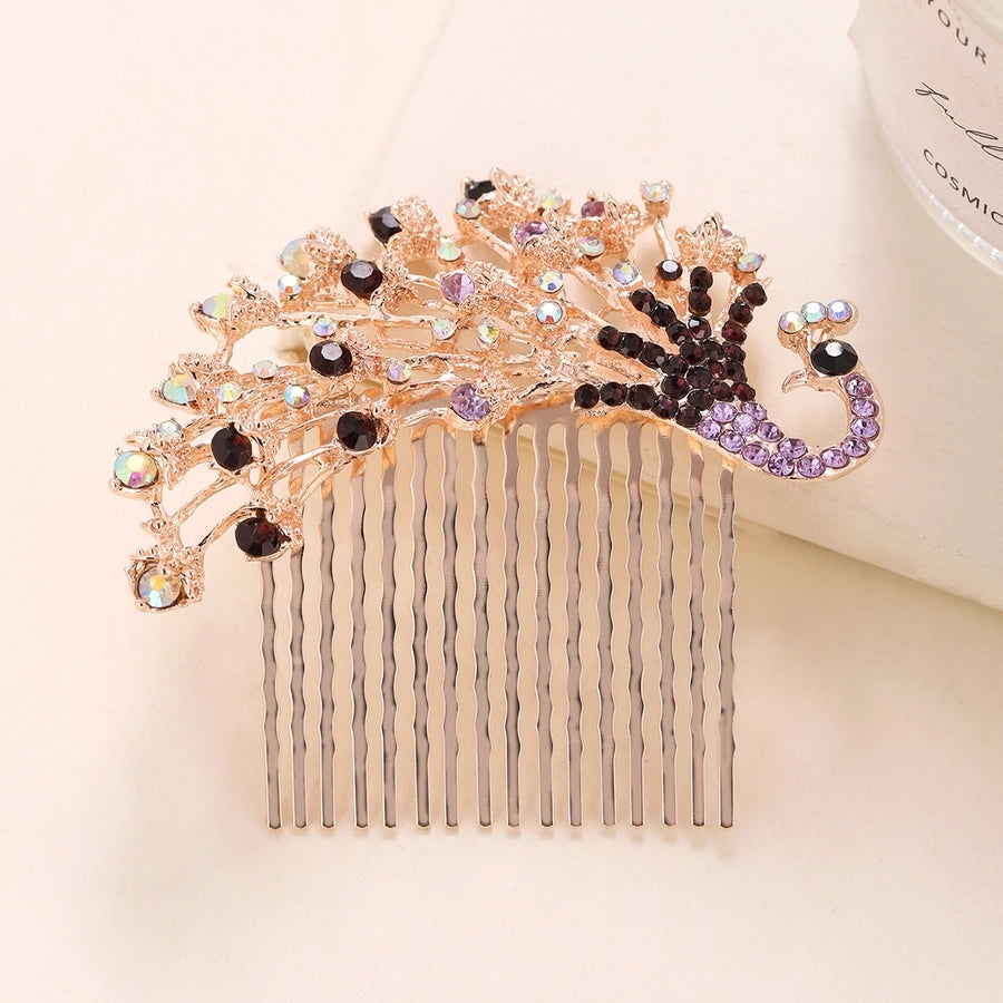Women's Retro Peacock Alloy Inlay Zircon Insert comb