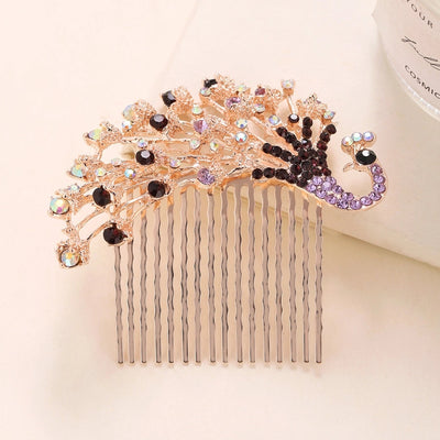 Women's Retro Peacock Alloy Inlay Zircon Insert comb