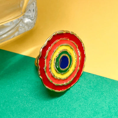 Jewelry Modern Style Sweet Round Sun Flower 304 Stainless Steel Natural Stone 14K Gold Plated Enamel Plating Open Rings