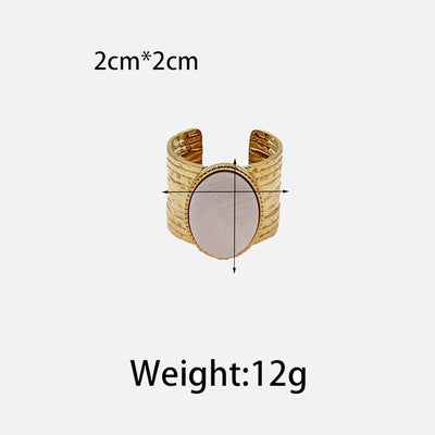 Jewelry Vintage Style Simple Style Commute Oval 304 Stainless Steel Natural Stone Fritillary 14K Gold Plated Plating Hollow Out Stainless Steel Rings