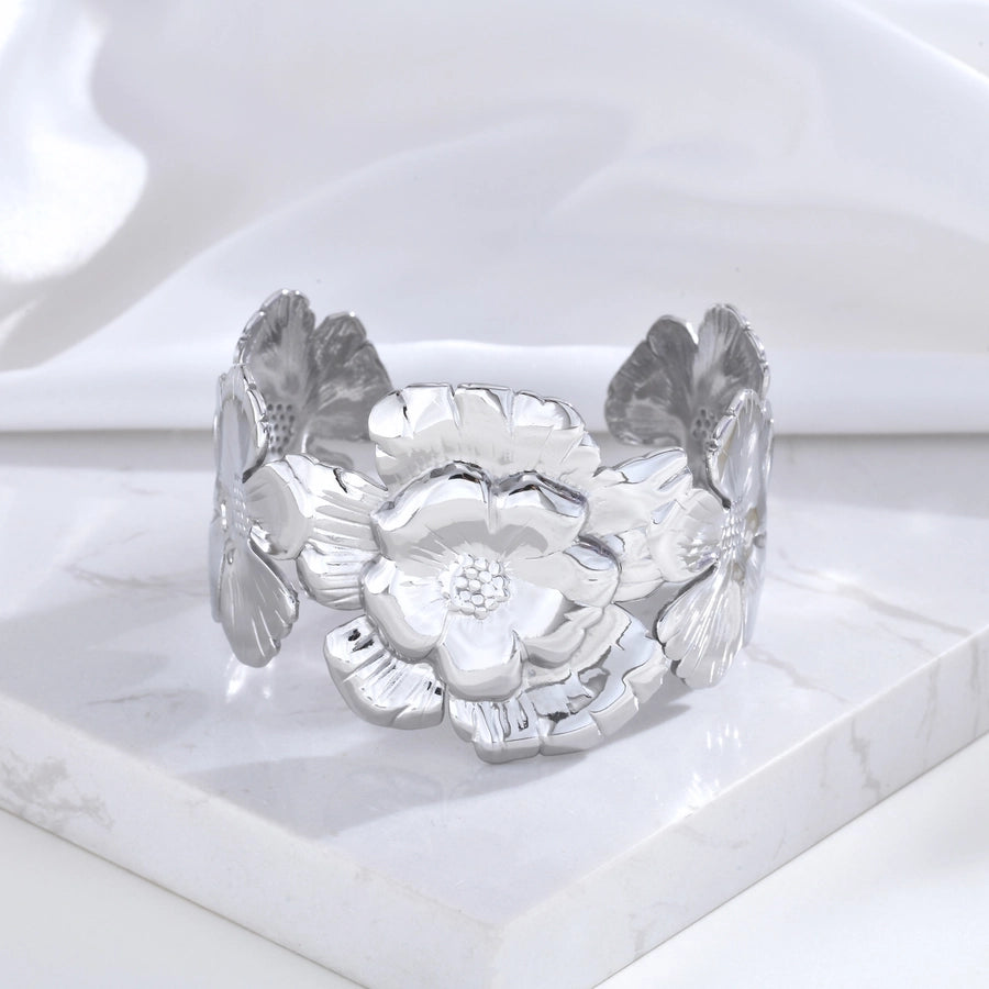 Vintage Style Sweet Flower 201 Stainless Steel Bangle In Bulk