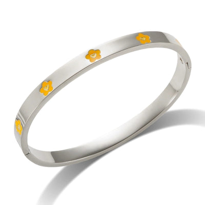 Elegant Heart Shape Flower Titanium Steel Bangle In Bulk