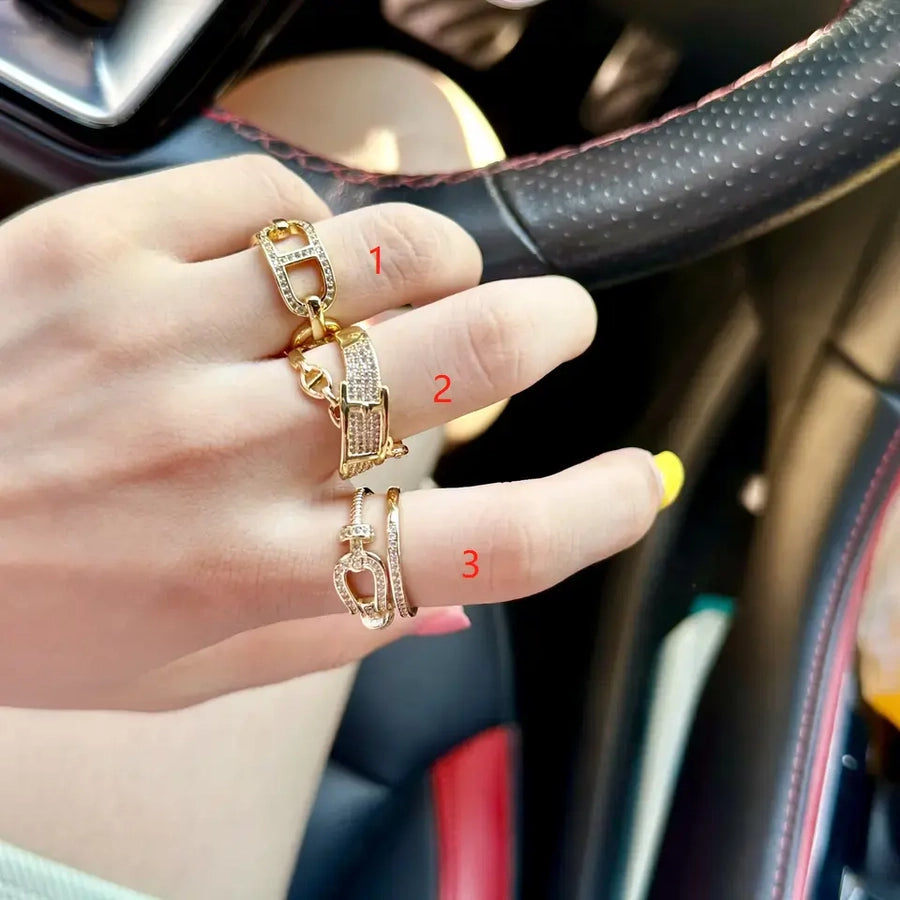 Copper 18K Gold Plated Inlay Geometric Zircon Copper Rings