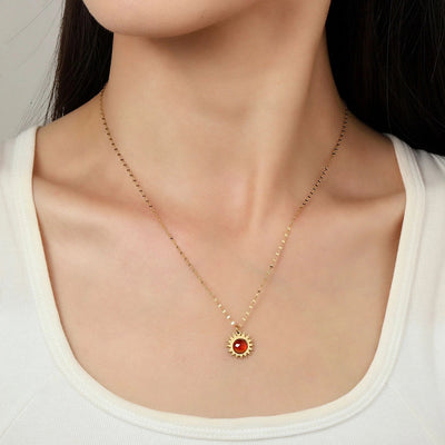 Jewelry Retro French Style Geometric Titanium Steel Natural Stone 14K Gold Plated Plating Pendant Necklace