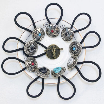 Women's Classical Ethnic Style Classic Style Cross Round Cattle Alloy Polyester Inlay Turquoise Hair Tie